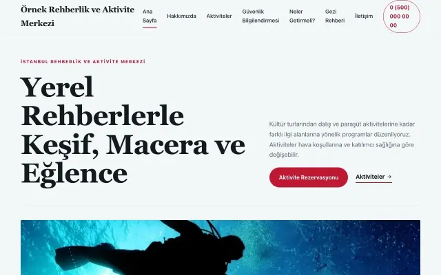 Rehber ve Aktivite için Editoryal Mavi Kırmızı – Rehber ve Aktivite Web Sitesi ana sayfa görünümü