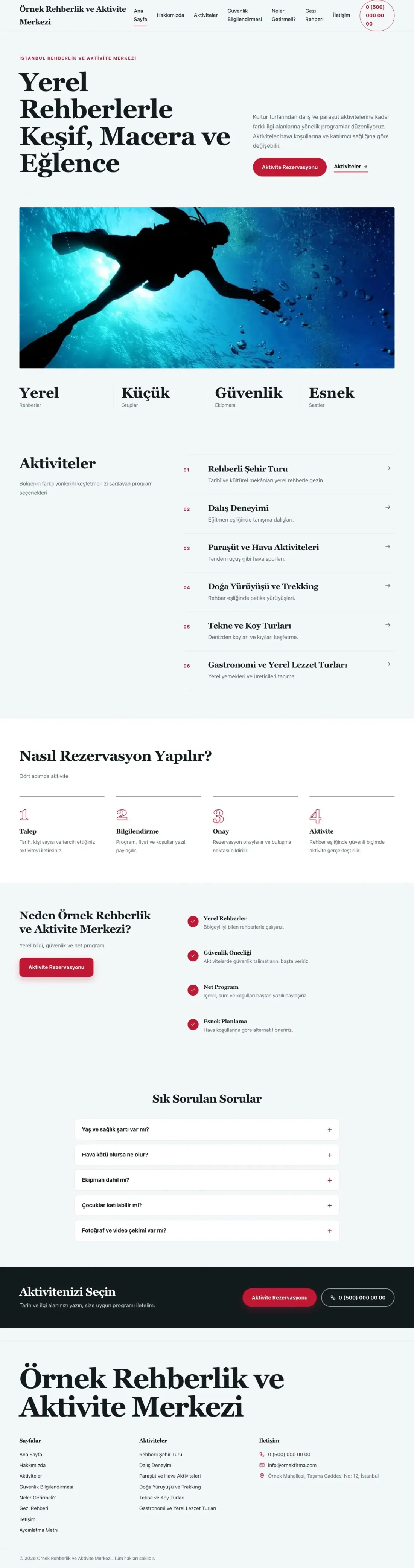 Rehber ve Aktivite için Editoryal Mavi Kırmızı – Rehber ve Aktivite Web Sitesi ana sayfa görünümü