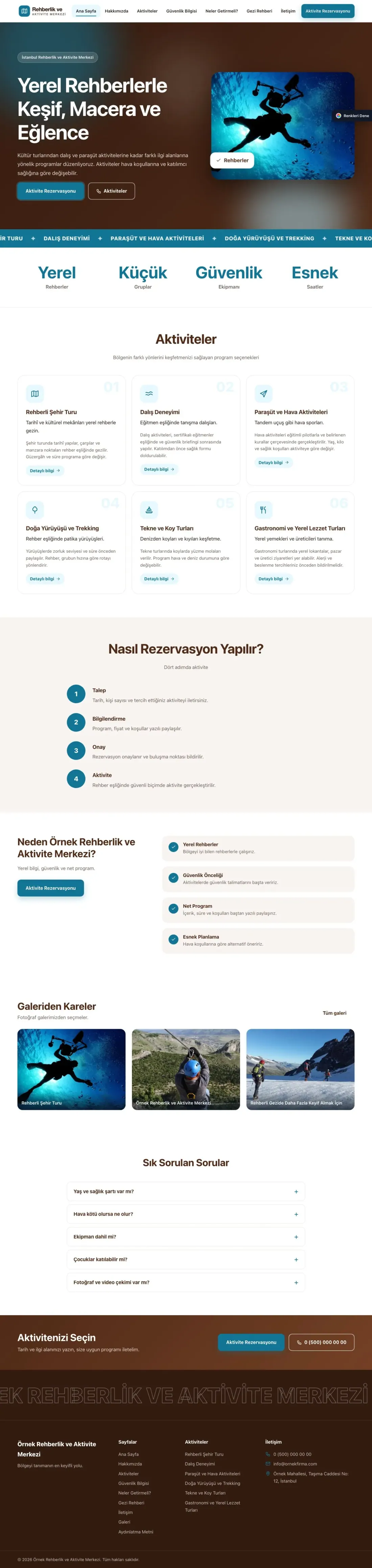 Rehber ve Aktivite için Hareketli Kahve Turkuaz – Rehber ve Aktivite Web Sitesi ana sayfa görünümü