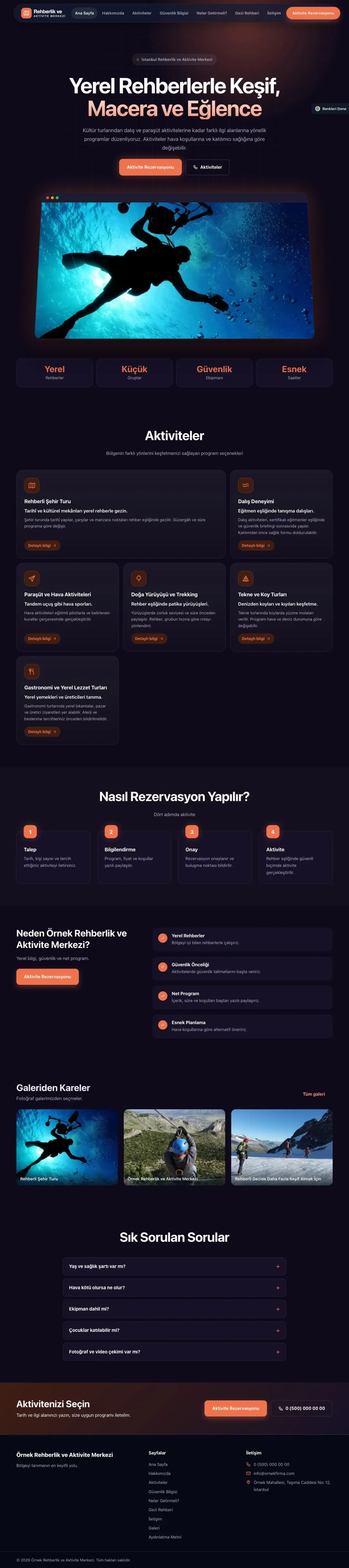 Rehber ve Aktivite için Koyu Modern Lacivert Turuncu – Rehber ve Aktivite Web Sitesi ana sayfa görünümü