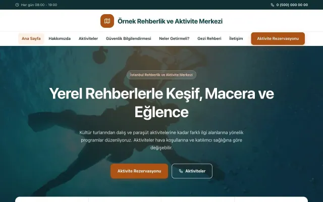 Rehber ve Aktivite için Merkez Petrol Turuncu – Rehber ve Aktivite Web Sitesi ana sayfa görünümü