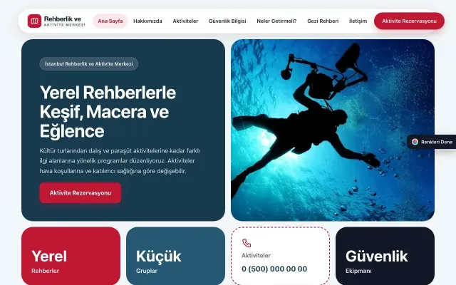 Rehber ve Aktivite için Mozaik Mavi Kırmızı – Rehber ve Aktivite Web Sitesi ana sayfa görünümü