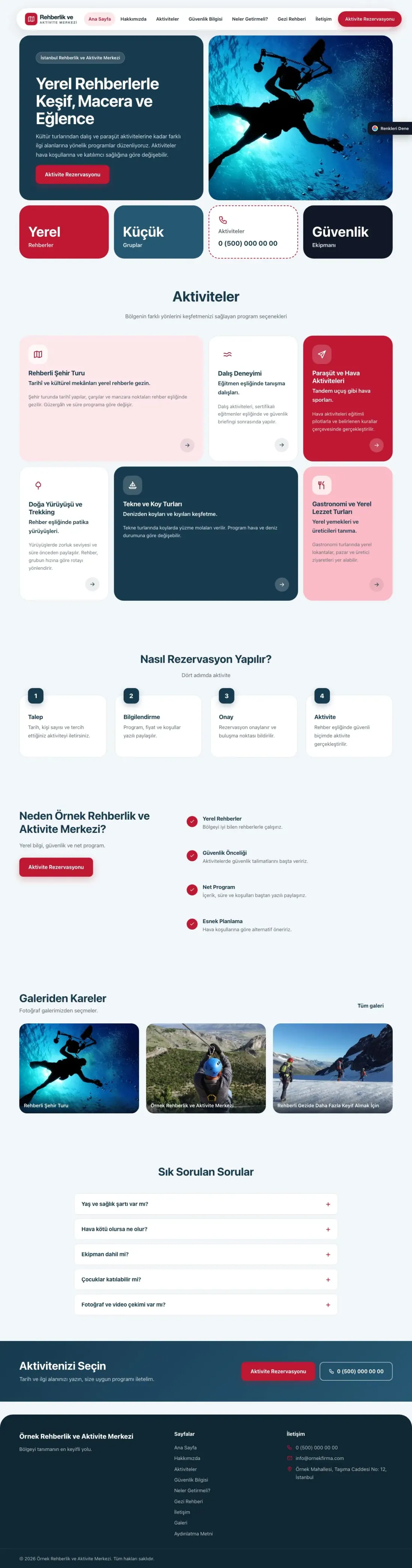 Rehber ve Aktivite için Mozaik Mavi Kırmızı – Rehber ve Aktivite Web Sitesi ana sayfa görünümü