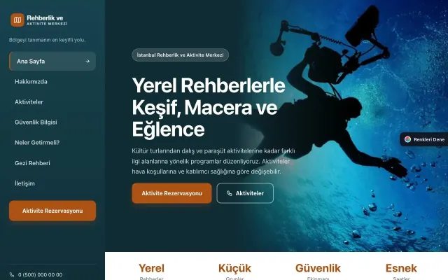 Rehber ve Aktivite için Sol Menü Petrol Turuncu – Rehber ve Aktivite Web Sitesi ana sayfa görünümü