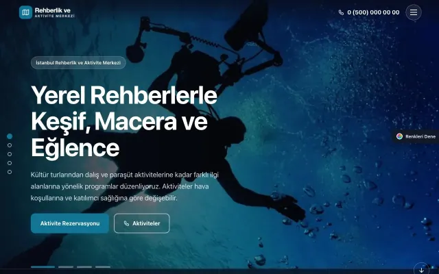 Rehber ve Aktivite için Tam Ekran Mavi Turkuaz – Rehber ve Aktivite Web Sitesi ana sayfa görünümü