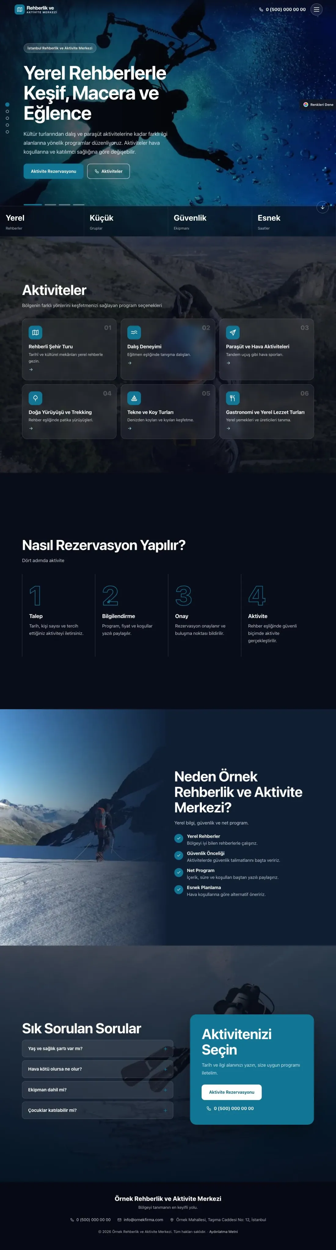 Rehber ve Aktivite için Tam Ekran Mavi Turkuaz – Rehber ve Aktivite Web Sitesi ana sayfa görünümü