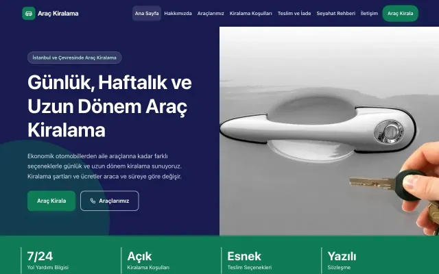 Blok Lacivert Turkuaz – Rent a Car Web Sitesi ana sayfa görünümü
