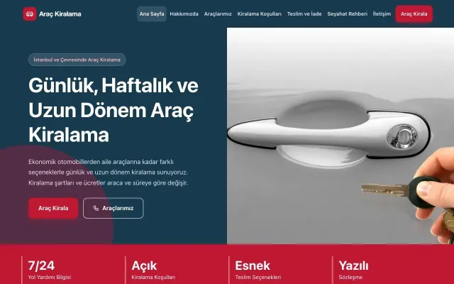 Blok Mavi Kırmızı – Rent a Car Web Sitesi ana sayfa görünümü