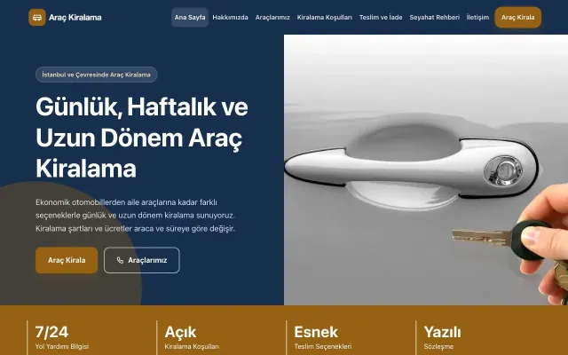 Blok Mavi Turuncu – Rent a Car Web Sitesi ana sayfa görünümü