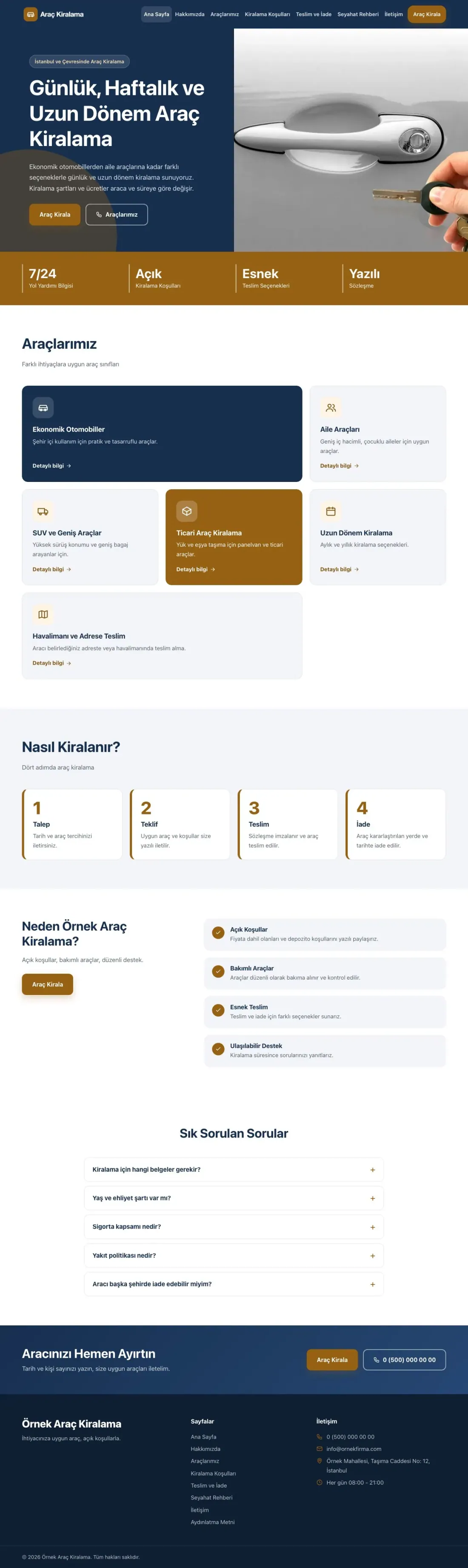 Blok Mavi Turuncu – Rent a Car Web Sitesi ana sayfa görünümü