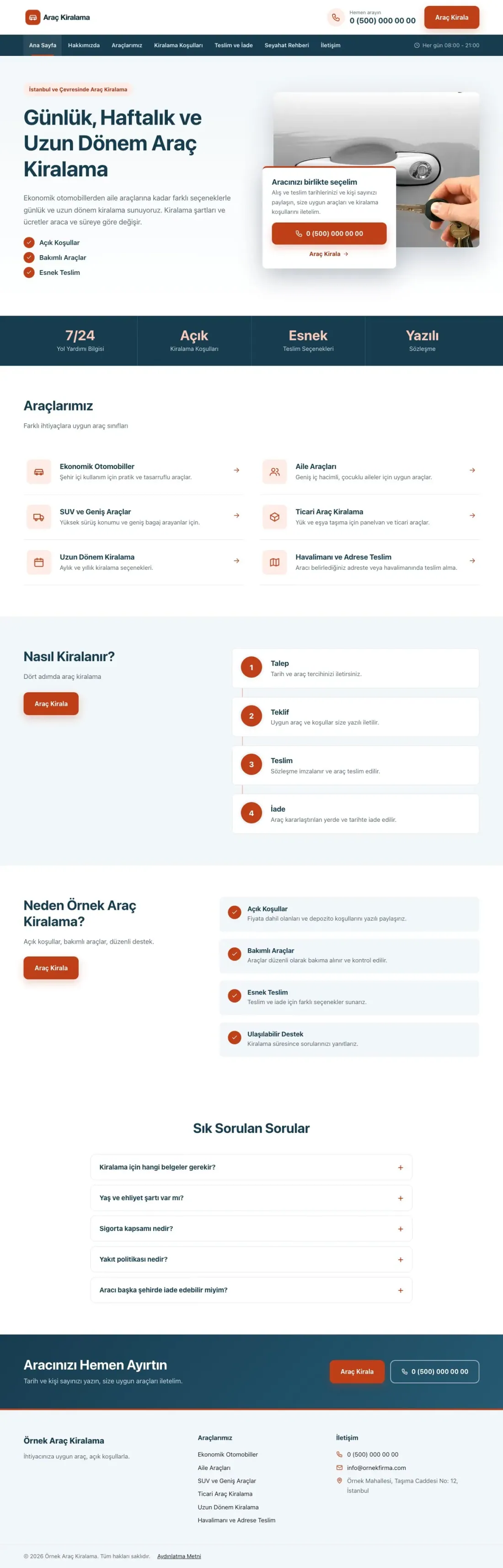 Bölünmüş Mavi Turuncu – Rent a Car Web Sitesi ana sayfa görünümü