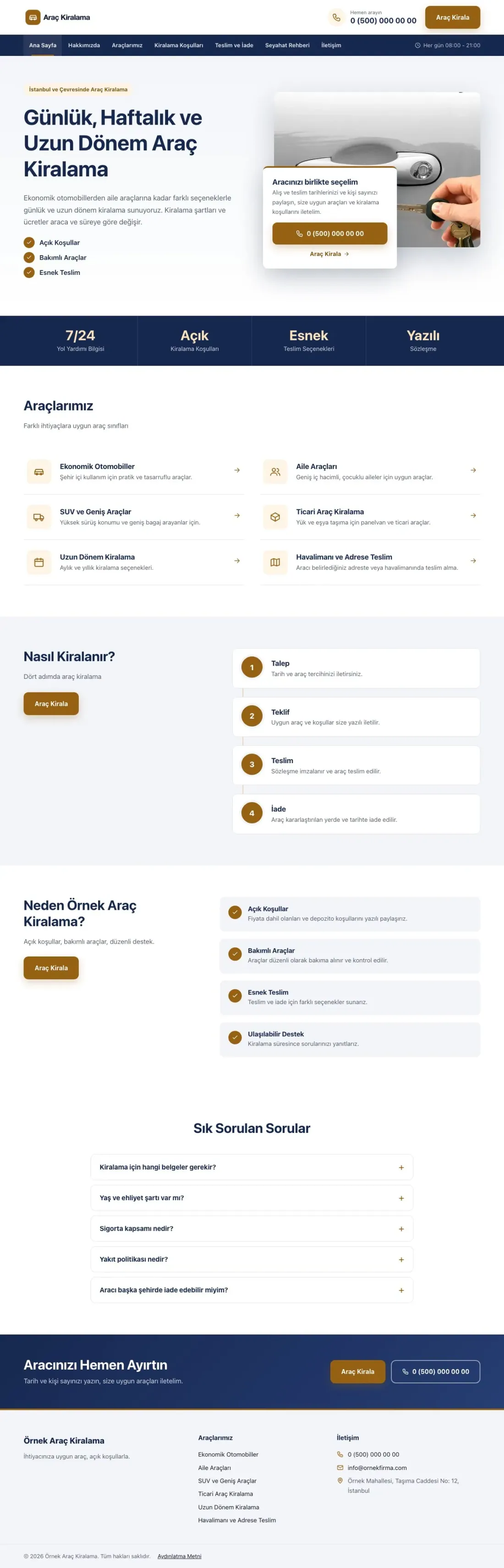 Bölünmüş Mavi Turuncu II – Rent a Car Web Sitesi ana sayfa görünümü