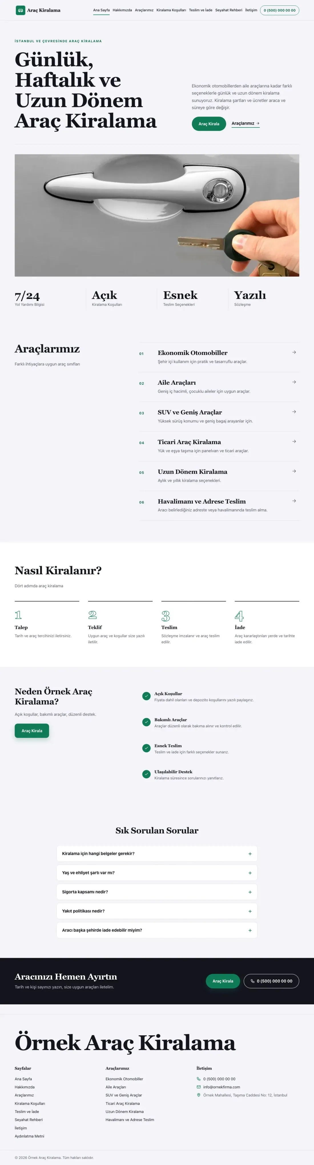 Editoryal Lacivert Turkuaz – Rent a Car Web Sitesi ana sayfa görünümü
