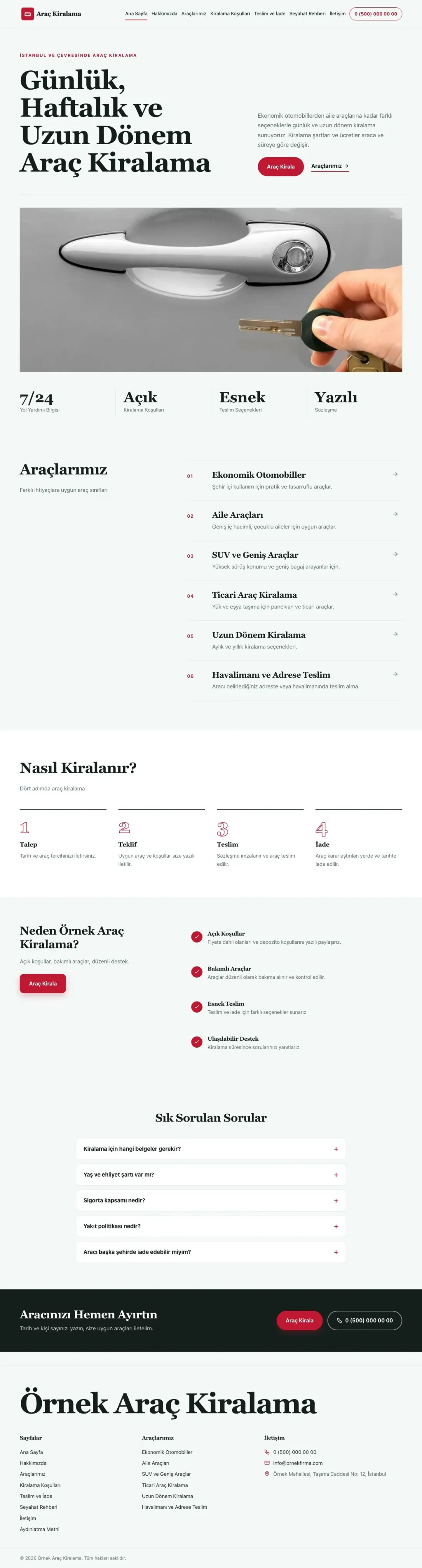 Editoryal Petrol Kırmızı – Rent a Car Web Sitesi ana sayfa görünümü