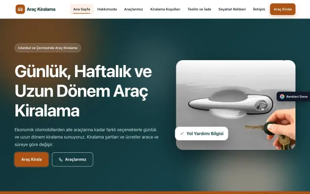 Rent a Car için Hareketli Petrol Turuncu – Rent a Car Web Sitesi ana sayfa görünümü