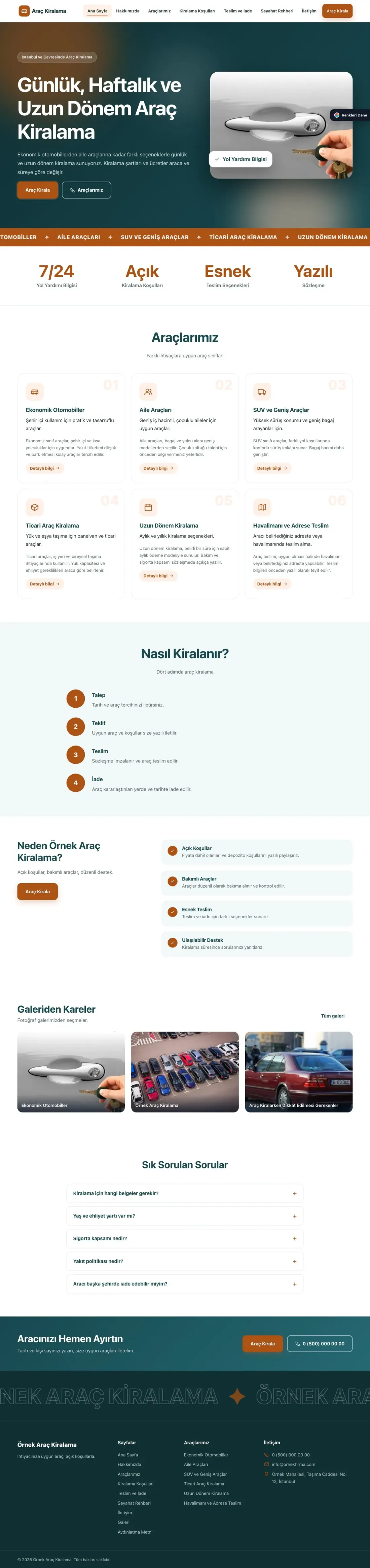 Rent a Car için Hareketli Petrol Turuncu – Rent a Car Web Sitesi ana sayfa görünümü
