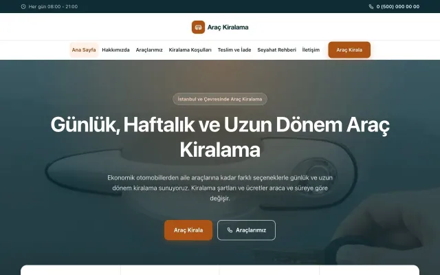 Merkez Petrol Turuncu – Rent a Car Web Sitesi ana sayfa görünümü
