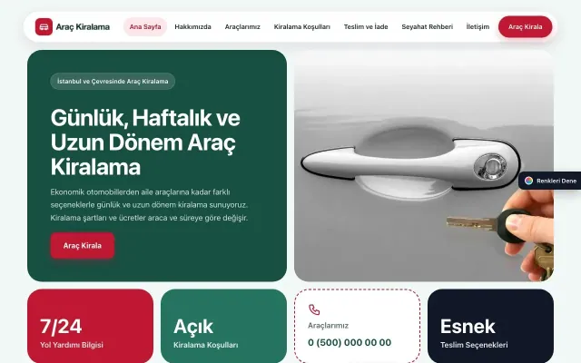 Rent a Car için Mozaik Petrol Kırmızı – Rent a Car Web Sitesi ana sayfa görünümü