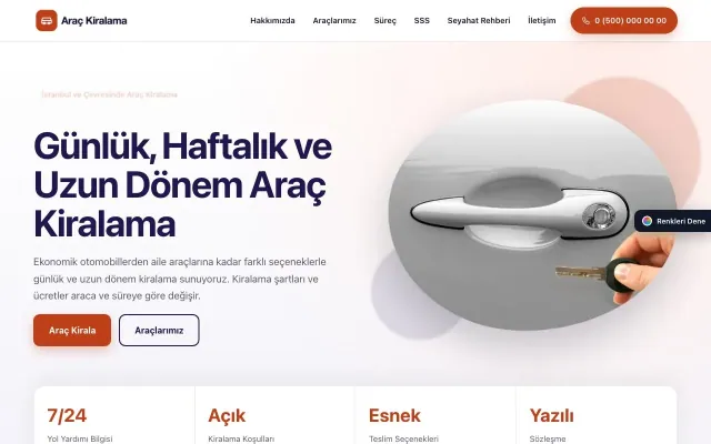Rent a Car için Tek Sayfa Lacivert Turuncu – Rent a Car Web Sitesi ana sayfa görünümü