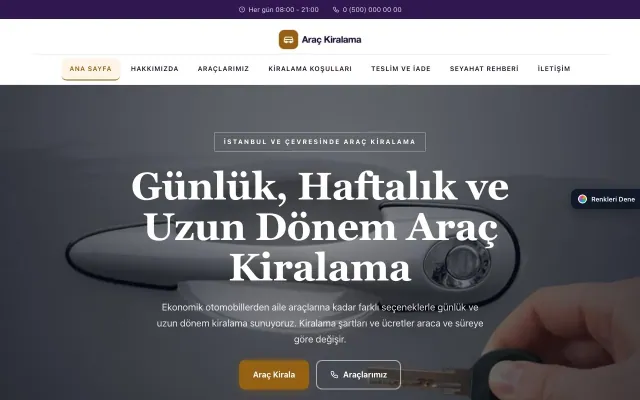 Rent a Car için Zigzag Mor Turuncu – Rent a Car Web Sitesi ana sayfa görünümü