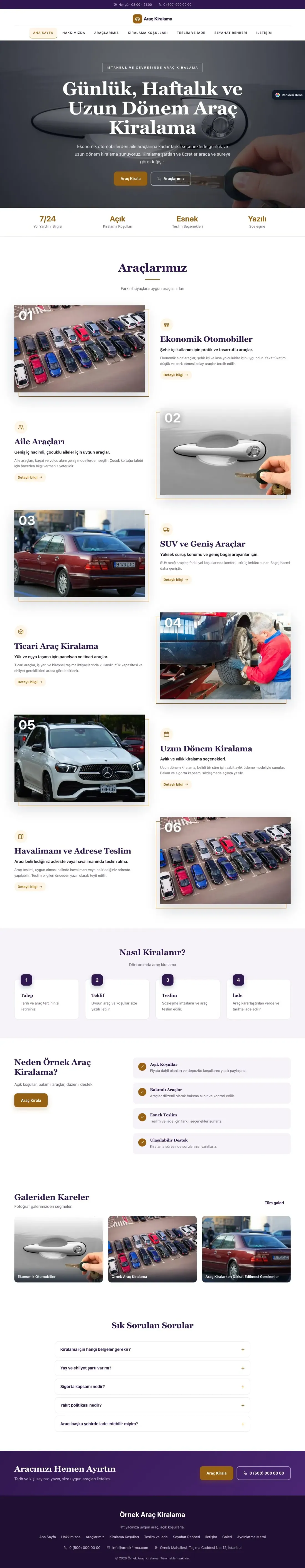 Rent a Car için Zigzag Mor Turuncu – Rent a Car Web Sitesi ana sayfa görünümü
