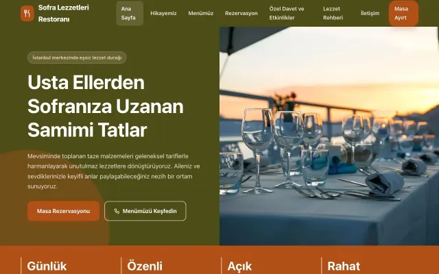 Restoran için Blok Zeytin Turuncu – Restoran Web Sitesi ana sayfa görünümü