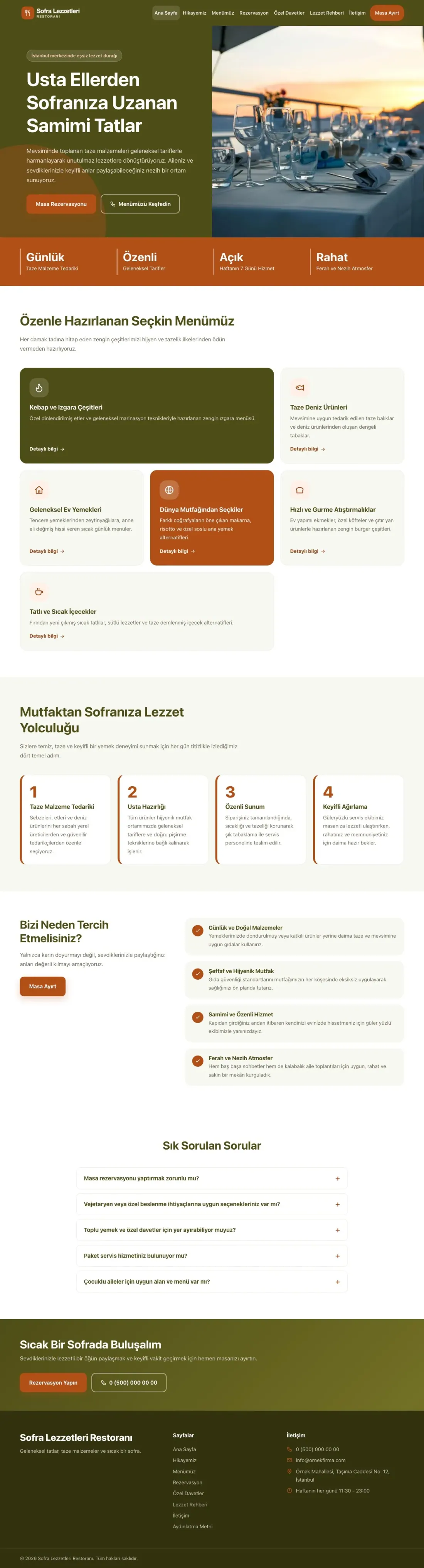 Blok Zeytin Turuncu – Restoran Web Sitesi ana sayfa görünümü