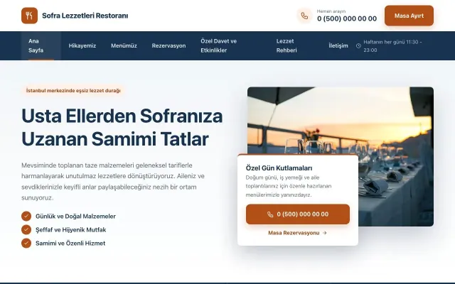 Restoran için Bölünmüş Mavi Turuncu – Restoran Web Sitesi ana sayfa görünümü