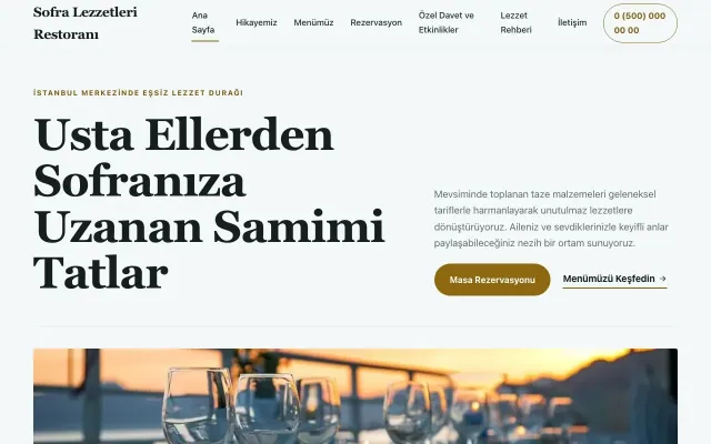Restoran için Editoryal Petrol Amber – Restoran Web Sitesi ana sayfa görünümü