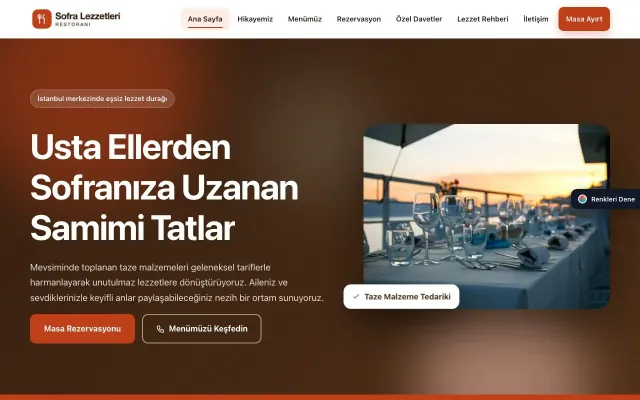 Restoran için Hareketli Kahve Turuncu – Restoran Web Sitesi ana sayfa görünümü