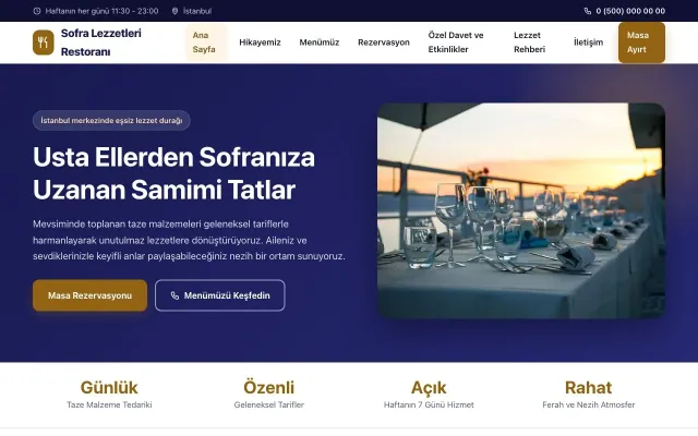 Restoran için Klasik Lacivert Turuncu – Restoran Web Sitesi ana sayfa görünümü