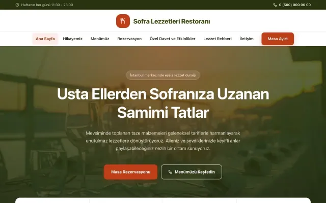 Restoran için Merkez Yeşil Turuncu – Restoran Web Sitesi ana sayfa görünümü