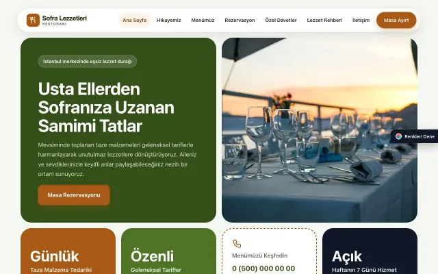 Restoran için Mozaik Yeşil Turuncu – Restoran Web Sitesi ana sayfa görünümü