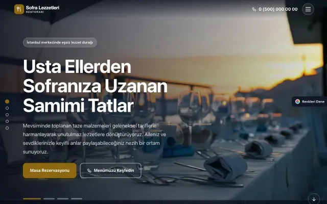 Restoran için Tam Ekran Yeşil Amber – Restoran Web Sitesi ana sayfa görünümü