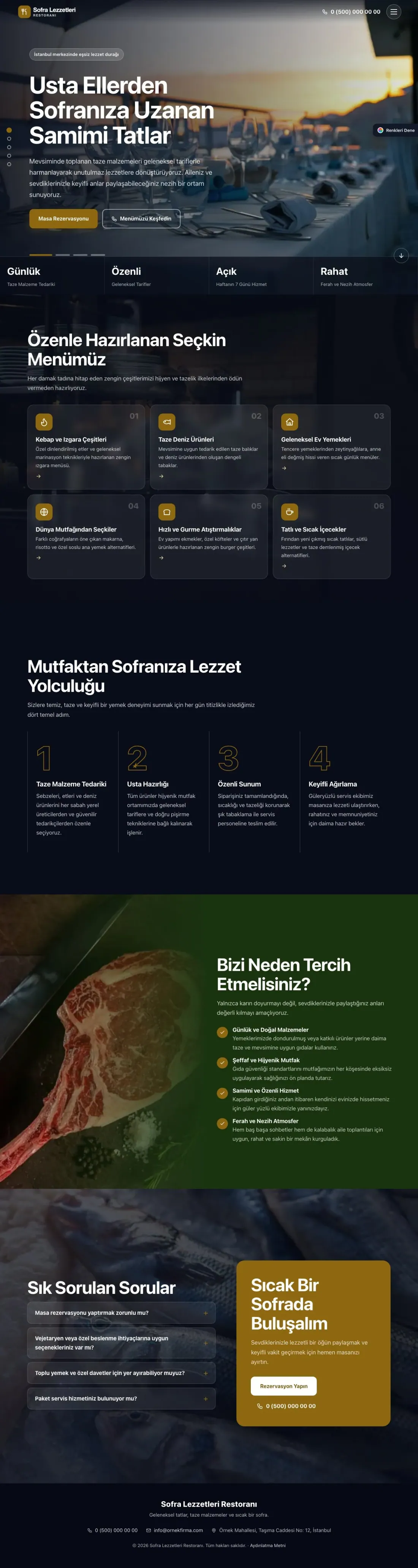 Restoran için Tam Ekran Yeşil Amber – Restoran Web Sitesi ana sayfa görünümü