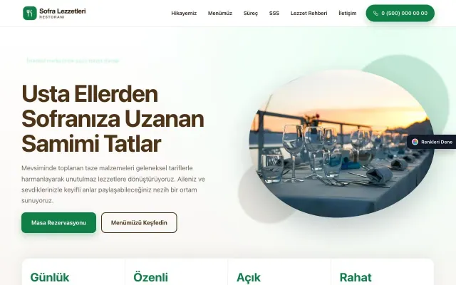 Restoran için Tek Sayfa Kahve Yeşil – Restoran Web Sitesi ana sayfa görünümü