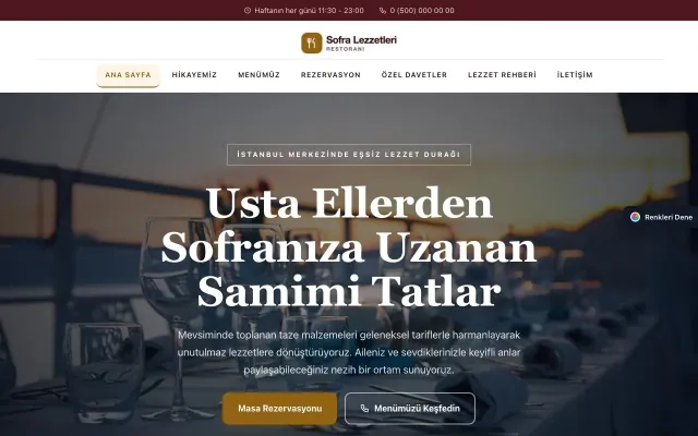 Restoran için Zigzag Bordo Turuncu – Restoran Web Sitesi ana sayfa görünümü