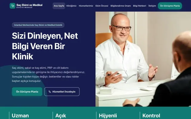 Saç Ekimi ve Medikal Estetik için Blok Lacivert Turkuaz – Saç Ekimi ve Medikal Estetik Web Sitesi ana sayfa görünümü