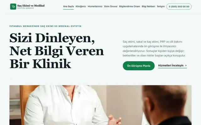 Saç Ekimi ve Medikal Estetik için Dergi Editoryal Petrol Yeşil – Saç Ekimi ve Medikal Estetik Web Sitesi ana sayfa görünümü