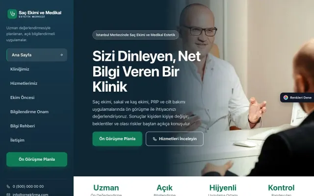 Saç Ekimi ve Medikal Estetik için Sol Menü Mavi Turkuaz – Saç Ekimi ve Medikal Estetik Web Sitesi ana sayfa görünümü