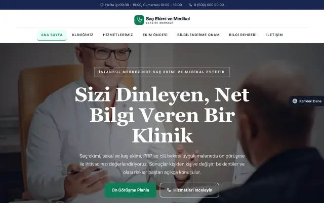Saç Ekimi ve Medikal Estetik için Zigzag Lacivert Turkuaz – Saç Ekimi ve Medikal Estetik Web Sitesi ana sayfa görünümü