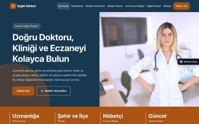 Sağlık Rehberi için Blok Mavi Turuncu – Sağlık Rehberi Web Sitesi ana sayfa görünümü