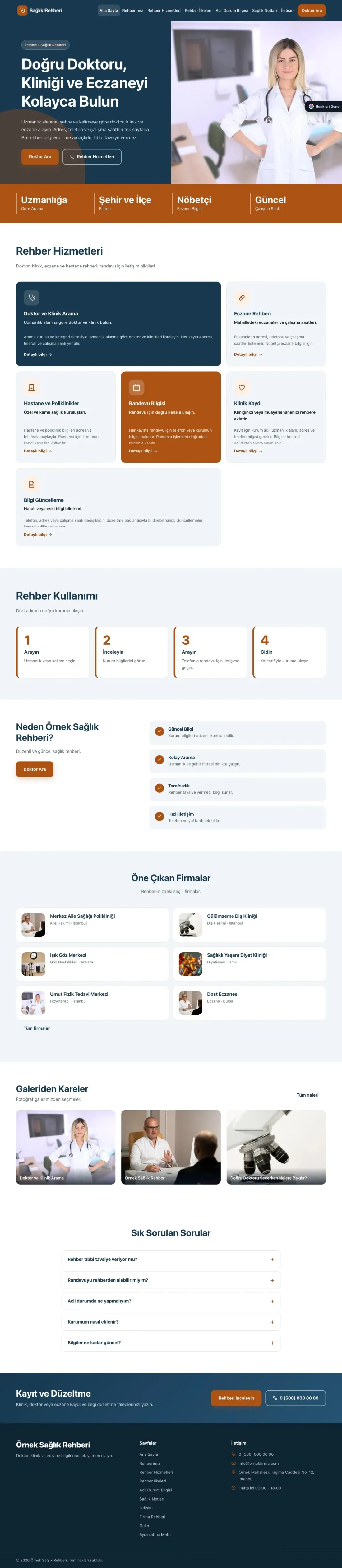 Sağlık Rehberi için Blok Mavi Turuncu – Sağlık Rehberi Web Sitesi ana sayfa görünümü