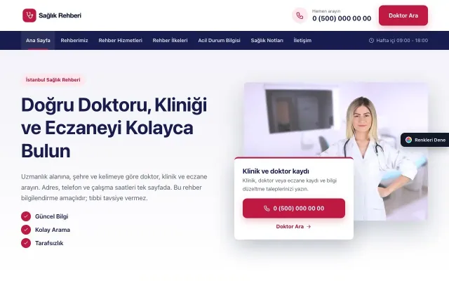 Sağlık Rehberi için Bölünmüş Lacivert Kırmızı – Sağlık Rehberi Web Sitesi ana sayfa görünümü