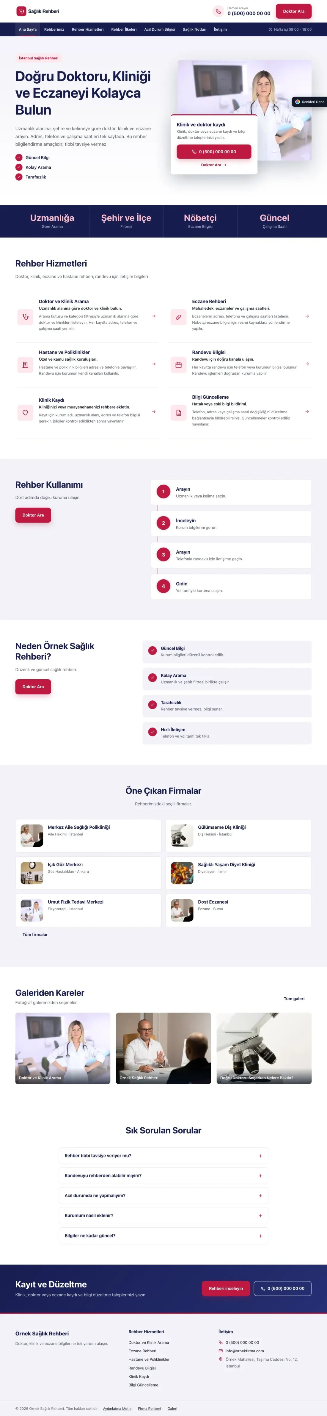 Sağlık Rehberi için Bölünmüş Lacivert Kırmızı – Sağlık Rehberi Web Sitesi ana sayfa görünümü