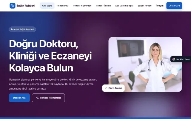 Sağlık Rehberi için Hareketli Mor Mavi – Sağlık Rehberi Web Sitesi ana sayfa görünümü