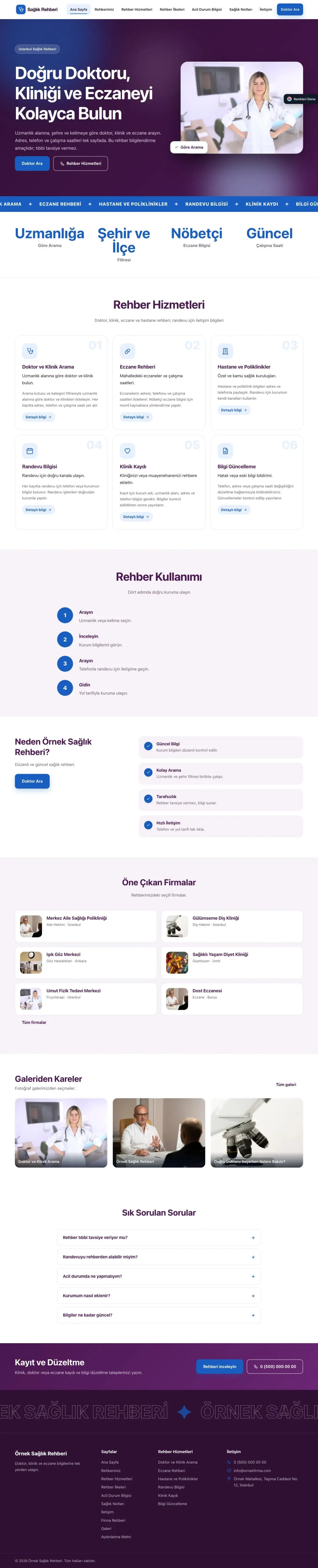 Sağlık Rehberi için Hareketli Mor Mavi – Sağlık Rehberi Web Sitesi ana sayfa görünümü
