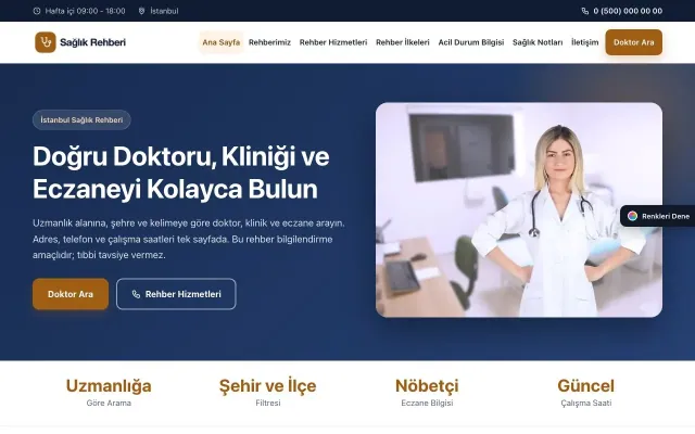 Sağlık Rehberi için Klasik Mavi Turuncu – Sağlık Rehberi Web Sitesi ana sayfa görünümü
