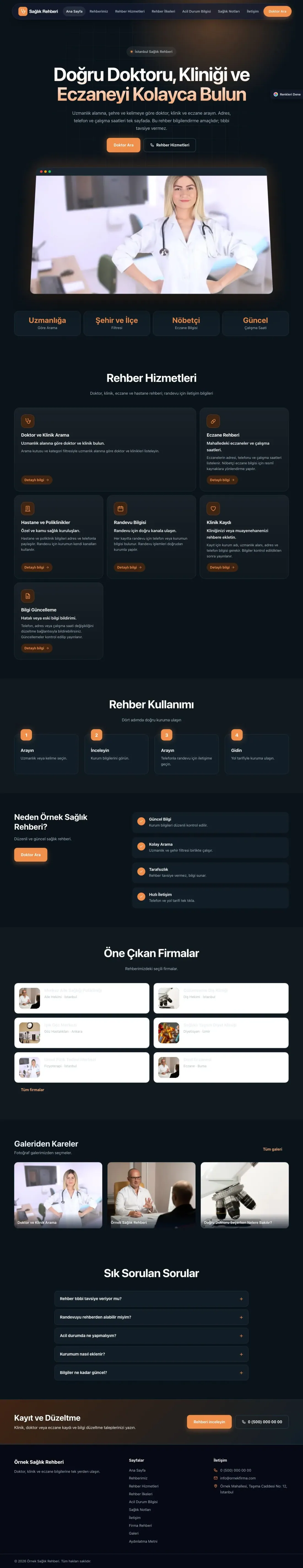 Sağlık Rehberi için Koyu Modern Mavi Turuncu – Sağlık Rehberi Web Sitesi ana sayfa görünümü