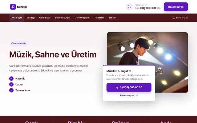 Bölünmüş Bordo Mor – Sanatçı ve Müzisyen Web Sitesi ana sayfa görünümü